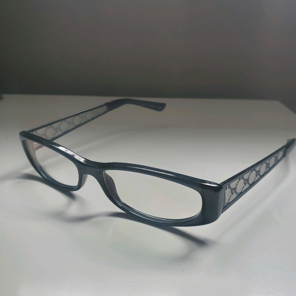 Gucci Black Logo-Trim Rectangular Glasses